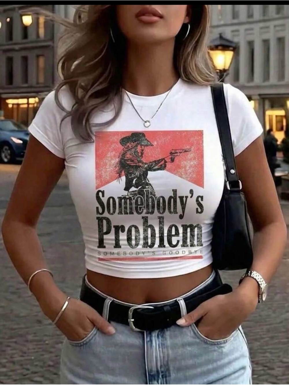 Somebody's Problem White Graphic Crop Top